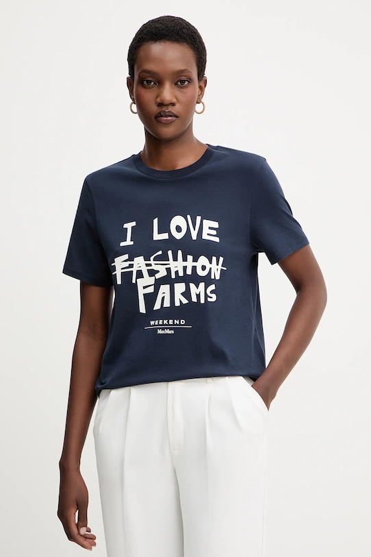 Weekend Max Mara t-shirt bawełniany CLOWN nadruk granatowy 2525976012600