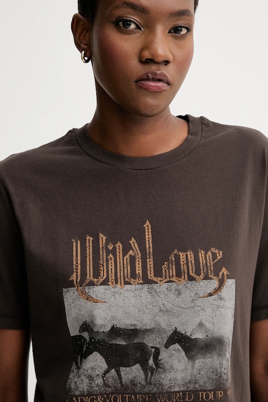 Bavlněné tričko ZADIG&VOLTAIRE hnědá JWTS02816