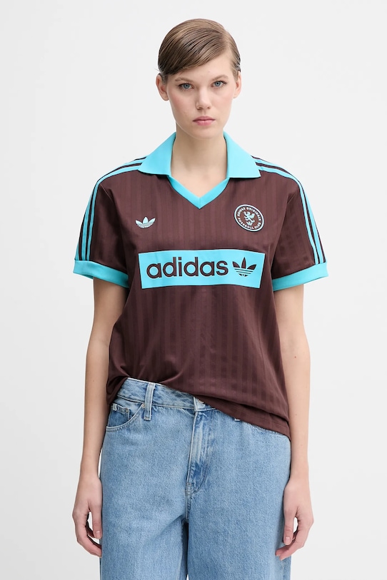 Μπλουζάκι adidas Originals Football Tee άλλο καφέ JY3542