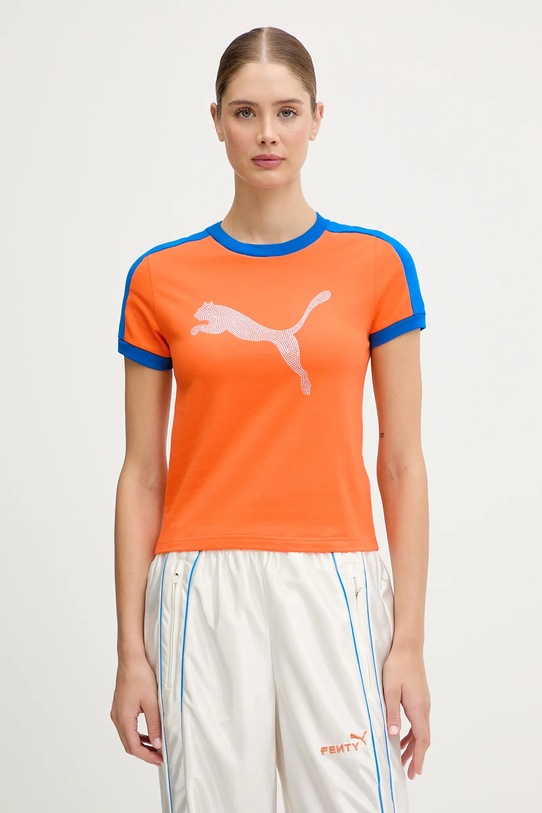 Puma t-shirt PUMA x FENTY aplikacja pomarańczowy 636184