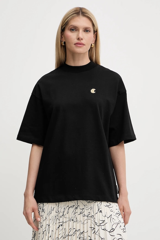 Bavlněné tričko Just Cavalli kulatý černá 79PAHT06.CJ518