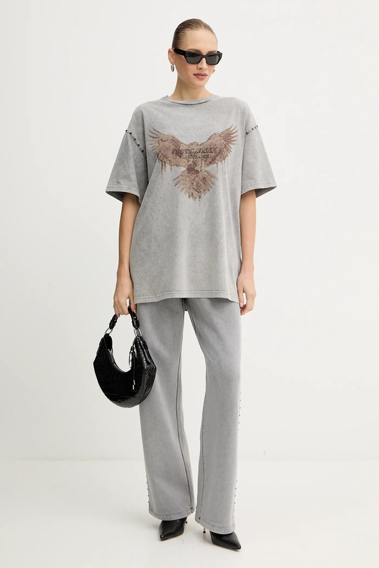 Just Cavalli t-shirt bawełniany 79PAHE05.CJW14 szary AW25