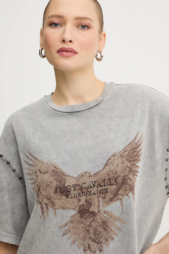 Just Cavalli t-shirt bawełniany szary 79PAHE05.CJW14