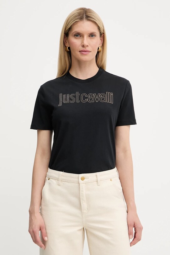 Just Cavalli t-shirt bawełniany regular czarny 79PAHE23.CJ110