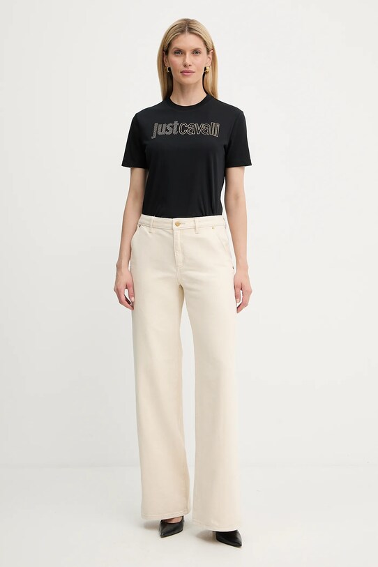 Just Cavalli t-shirt bawełniany 79PAHE23.CJ110 czarny AW25