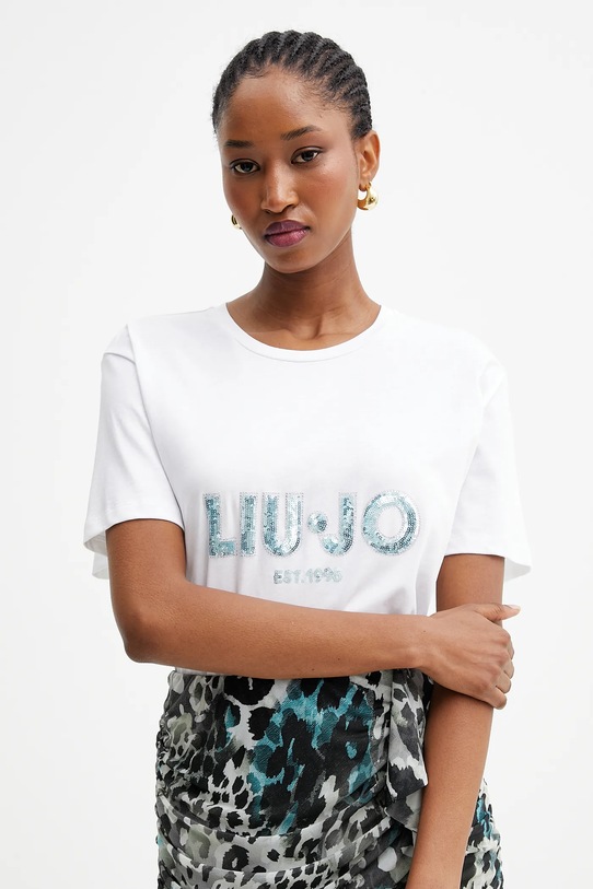 Liu Jo t-shirt bawełniany aplikacja biały UF5260.JS923