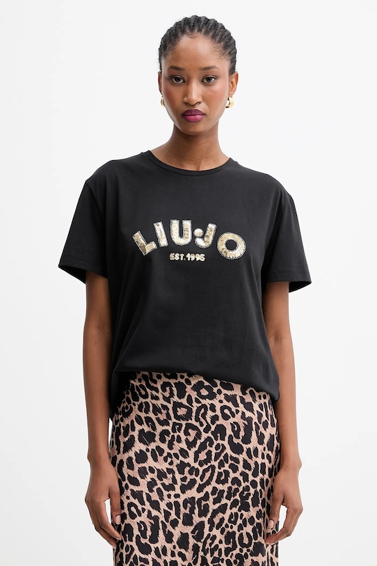 Liu Jo t-shirt bawełniany aplikacja czarny UF5260.JS923