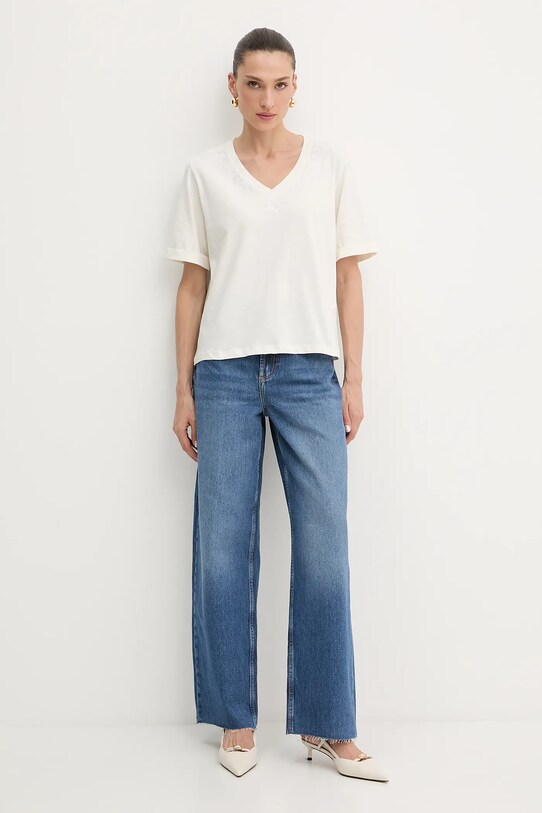 Liu Jo t-shirt bawełniany TF5143.JS003 beżowy AW25