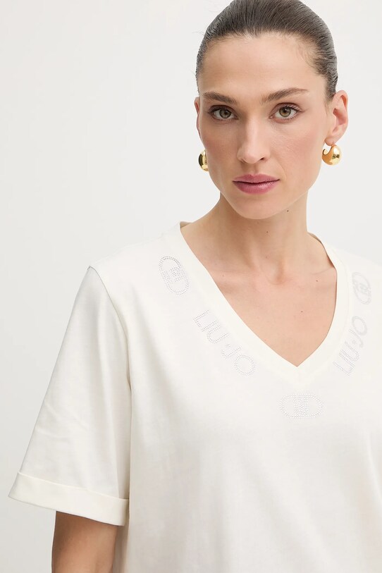 Liu Jo t-shirt bawełniany beżowy TF5143.JS003