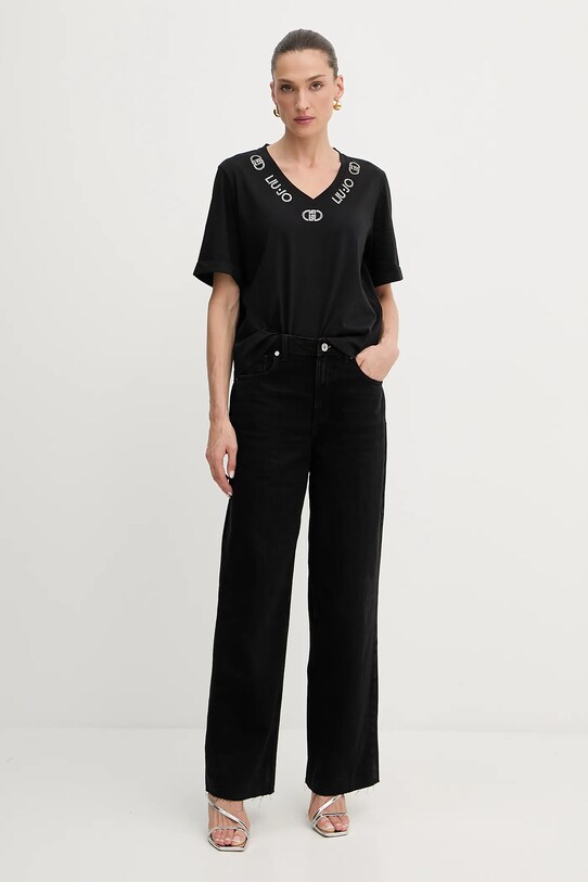 Liu Jo t-shirt bawełniany TF5143.JS003 czarny AW25