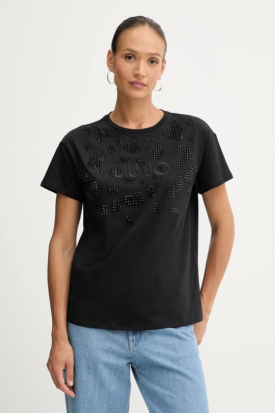 Liu Jo t-shirt bawełniany aplikacja czarny TF5184.JS923
