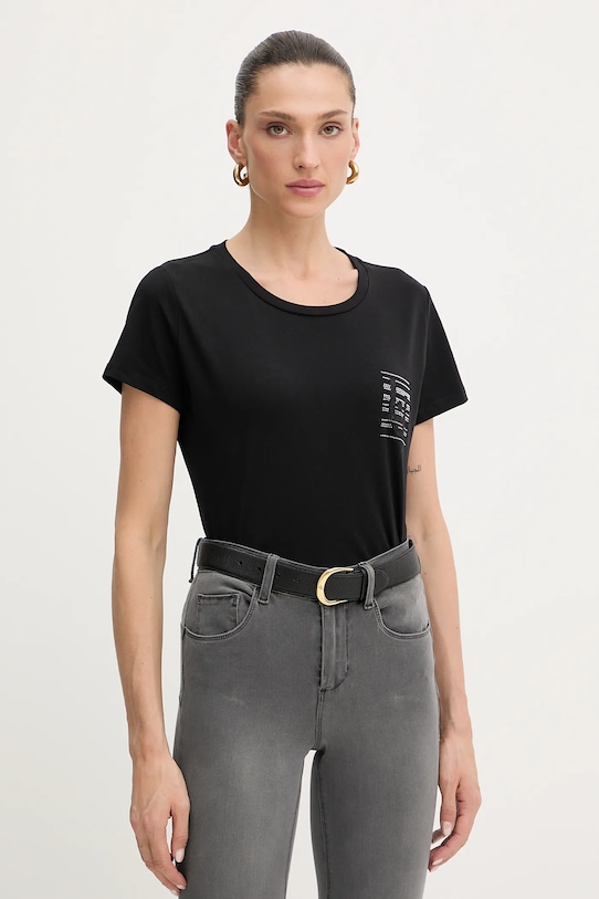 Bavlněné tričko Liu Jo nášivka černá TF5287.JS923