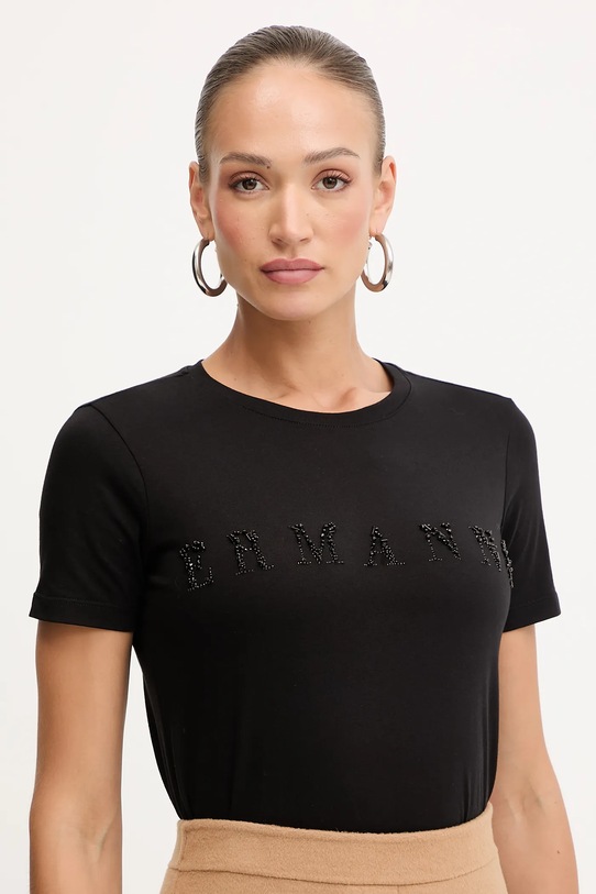 Βαμβακερό μπλουζάκι Ermanno Scervino βαμβάκι μαύρο 57TL012EE2R