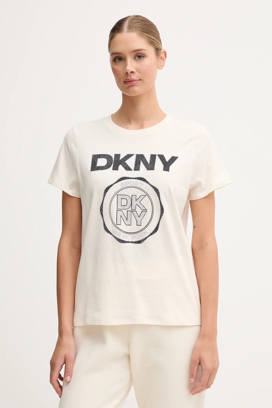 Dkny t-shirt bawełniany nadruk beżowy DP5T1366
