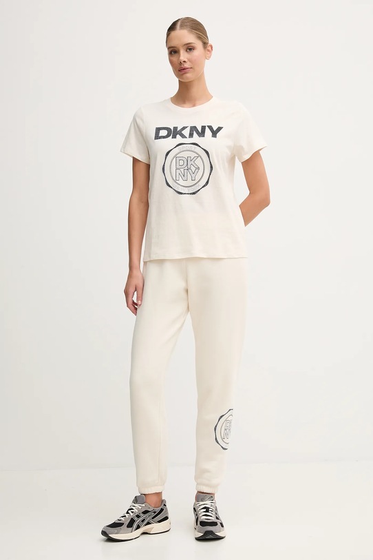 Dkny t-shirt bawełniany DP5T1366 beżowy AW25