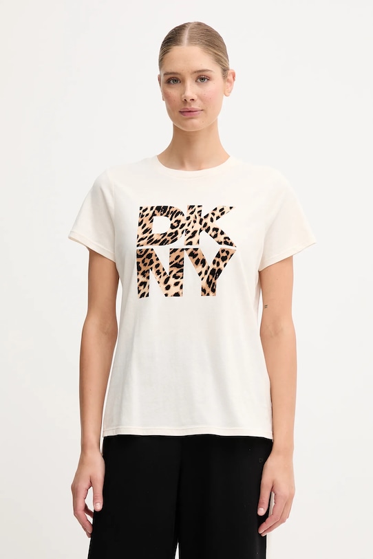 Dkny t-shirt bawełniany nadruk beżowy DP5T1364