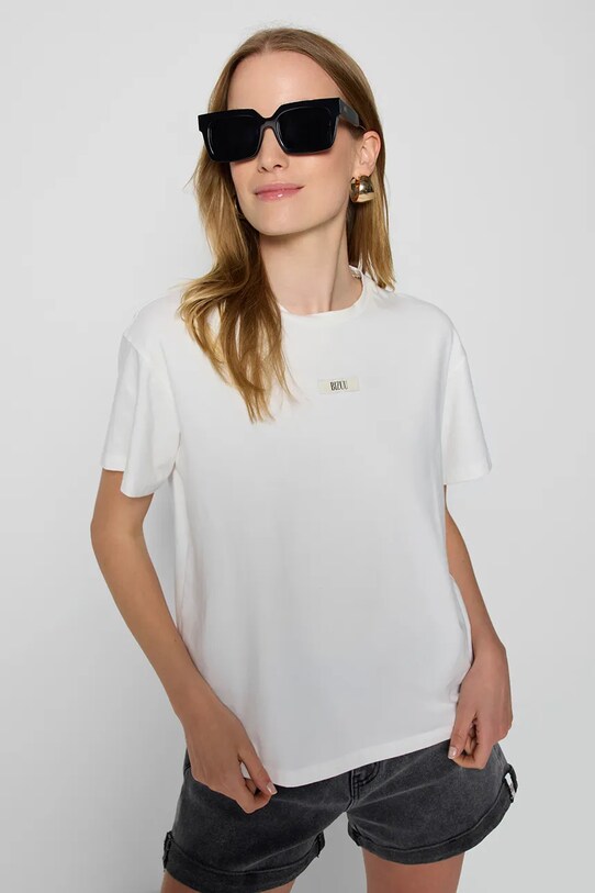 Bizuu t-shirt bawełniany TISHALLE TISHALLE.KREMOWY biały AW25