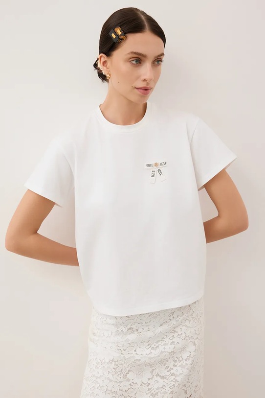 Bizuu t-shirt bawełniany TISHALLE regular beżowy TISHALLE.KREMOWY