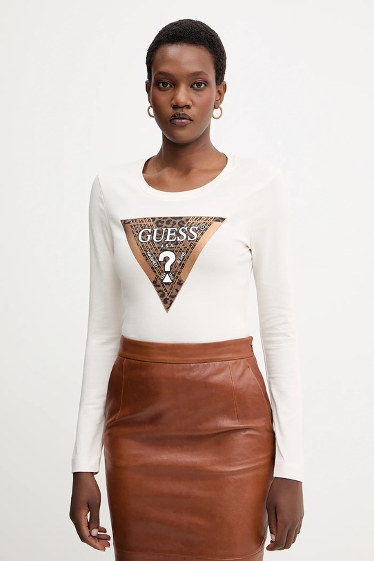 Guess camicia a maniche lunghe LEO slim beige W5BI75.J1314