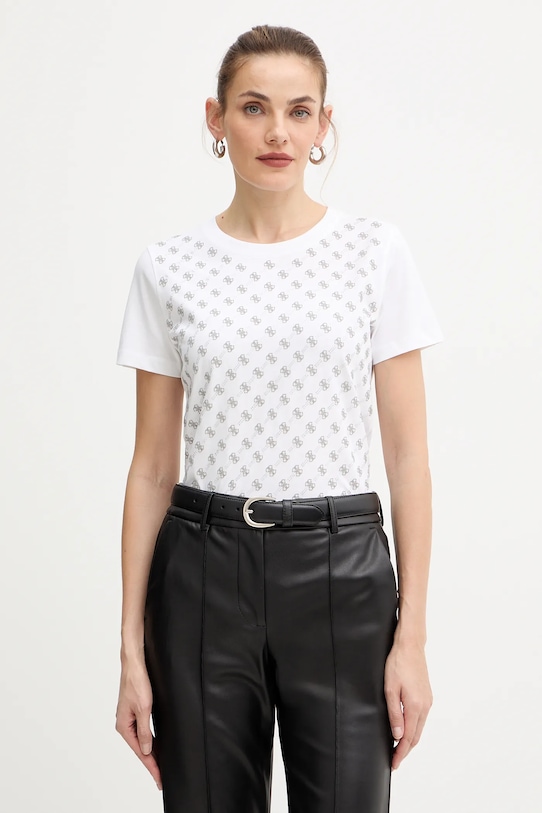 Βαμβακερό μπλουζάκι Guess βαμβάκι λευκό W5BI21.I3Z14
