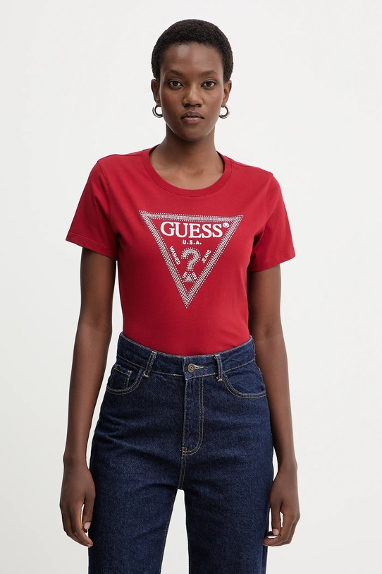 Хлопковая футболка Guess slim красный W5BI18.I3Z14