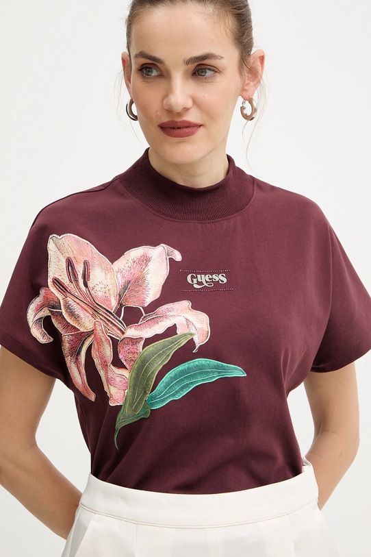 Guess t-shirt bawełniany LILY bordowy W5BI16.I3Z14