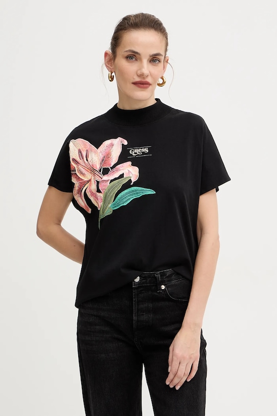 Guess t-shirt bawełniany LILY nadruk czarny W5BI16.I3Z14