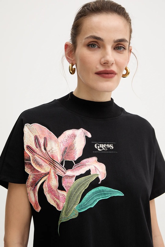 Хлопковая футболка Guess LILY чёрный W5BI16.I3Z14
