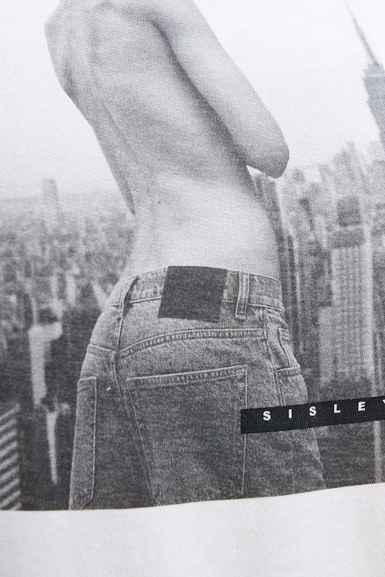 Памучна тениска Sisley 3I1XL107Z бежов