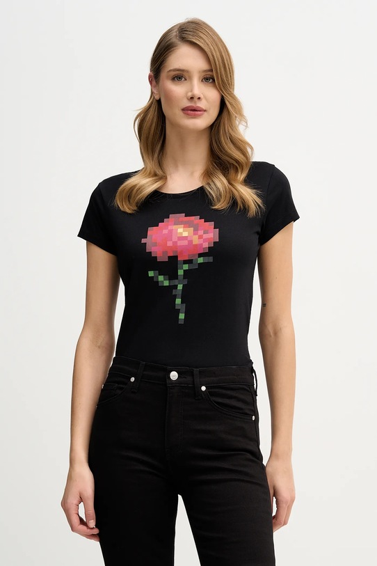 Sisley t-shirt bawełniany nadruk czarny 3I1XL107Z