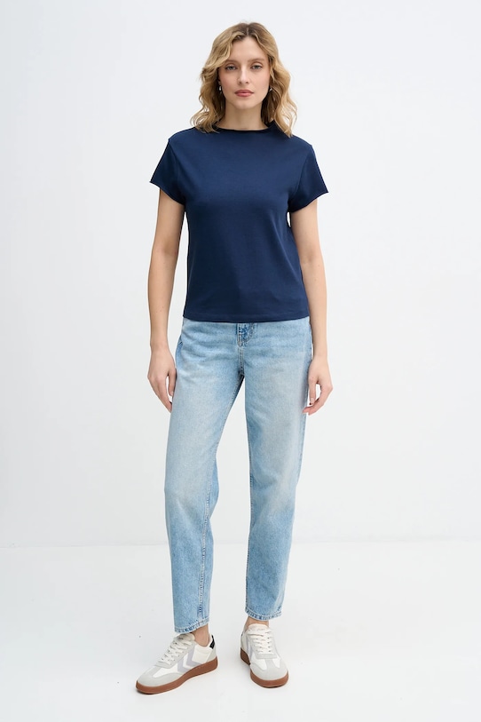 Sisley t-shirt bawełniany 3QJ8L107Q granatowy AW25