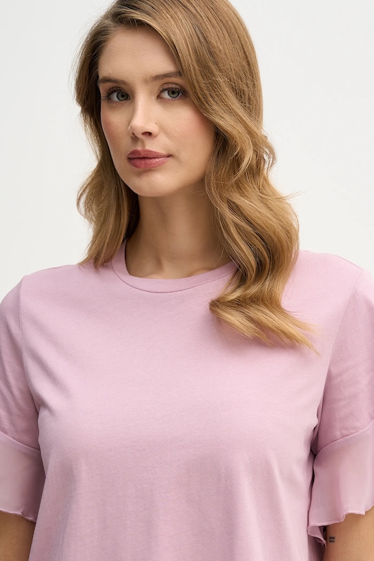 Sisley t-shirt bawełniany różowy 3WHCL107U