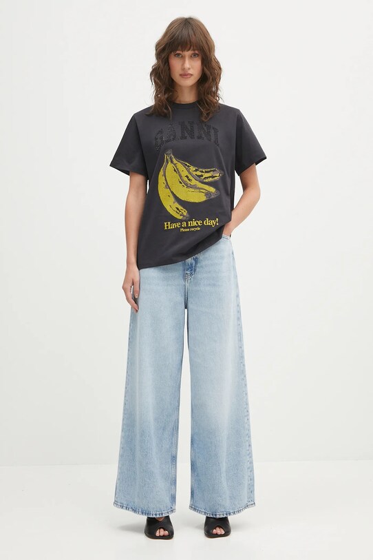 GANNI t-shirt bawełniany Basic Cotton Jersey Banana Relaxed T4238 szary