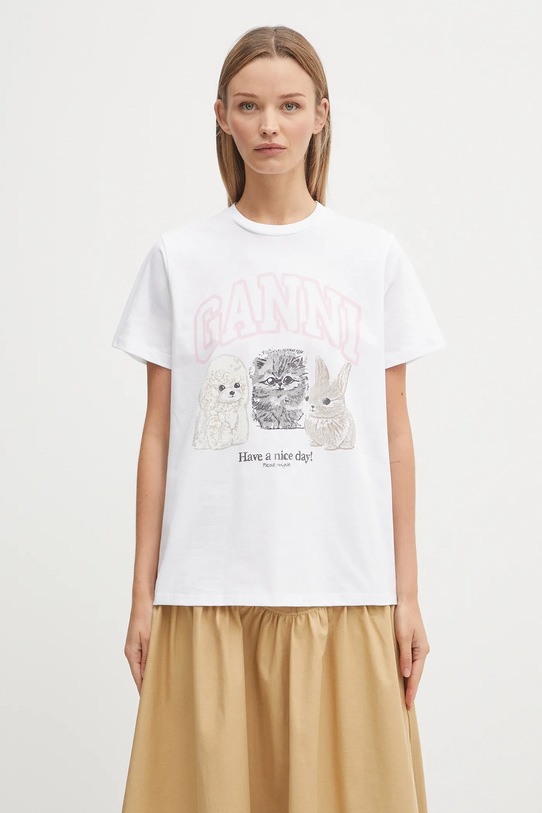 GANNI t-shirt bawełniany Basic Cotton Jersey Animals Relaxed pozostałe biały T4376