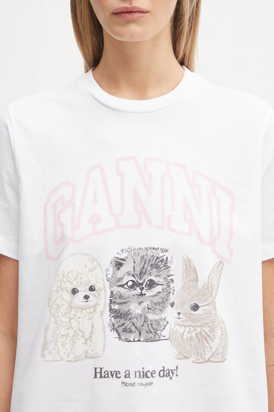 GANNI t-shirt bawełniany Basic Cotton Jersey Animals Relaxed biały T4376