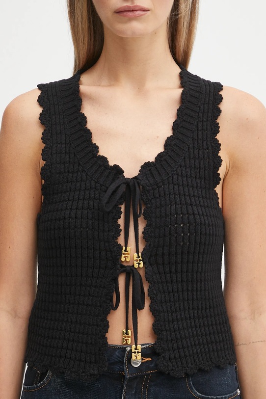 GANNI wool blend gilet Cotton Textured Lace black K2541