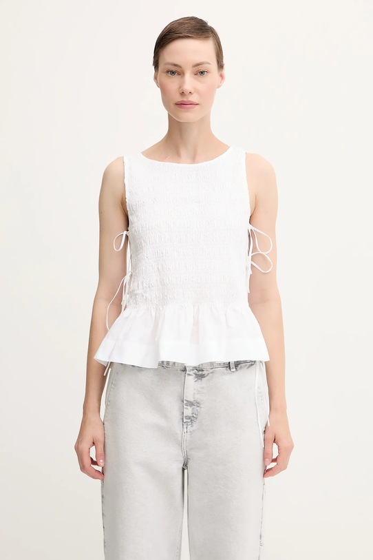 Βαμβακερό τοπ GANNI Cotton Poplin Smock Tie String κανονικό λευκό W0886