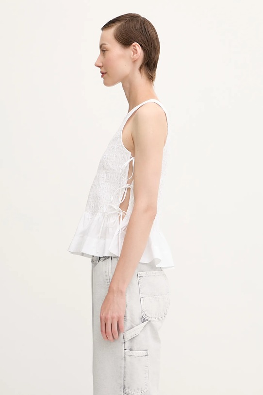 Βαμβακερό τοπ GANNI Cotton Poplin Smock Tie String W0886 λευκό AW25