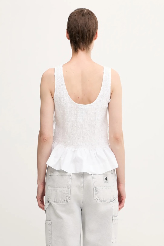 Ρούχα Βαμβακερό τοπ GANNI Cotton Poplin Smock Tie String W0886 λευκό