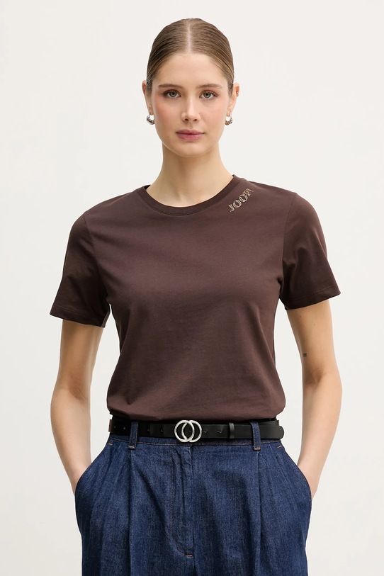 Joop! t-shirt bawełniany aplikacja brązowy 30048474