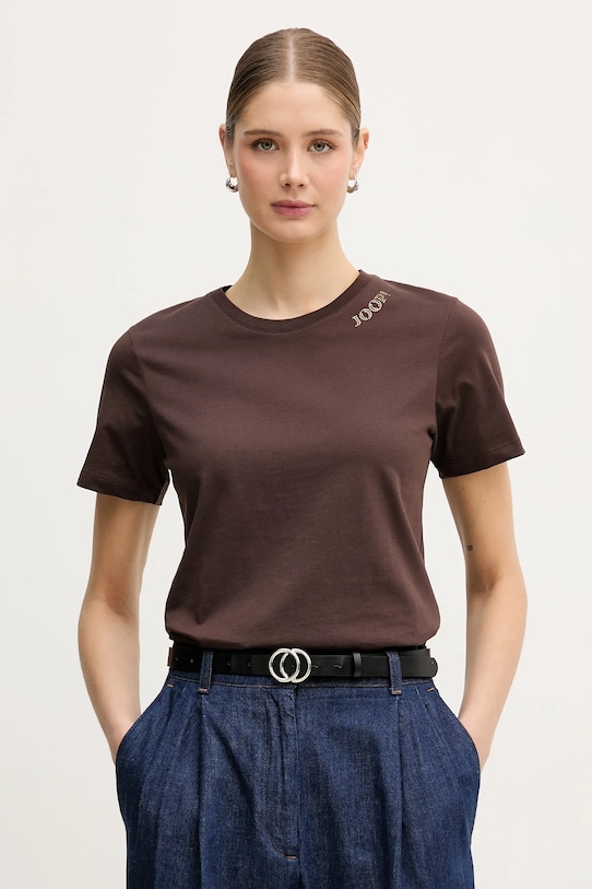 Joop! t-shirt bawełniany aplikacja brązowy 30048474