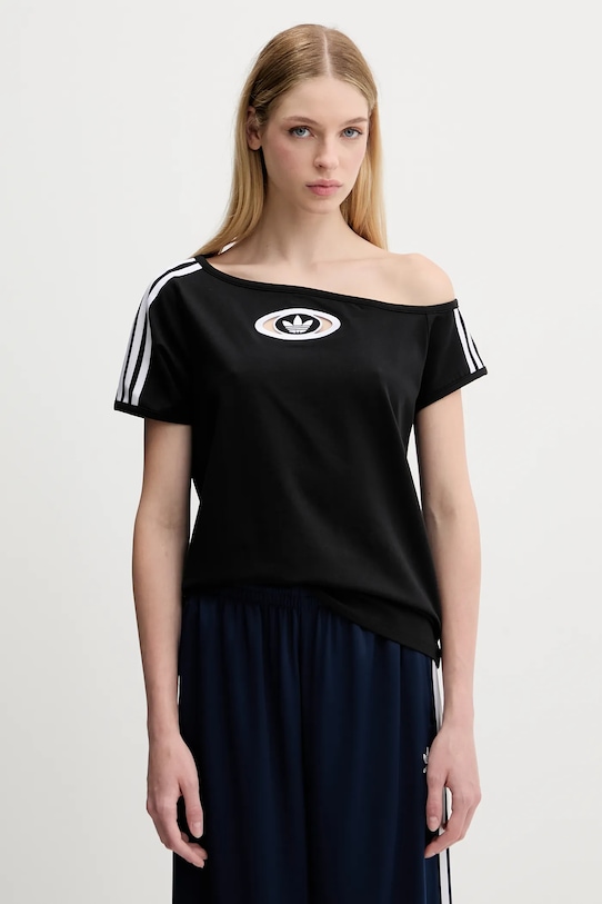 adidas Originals tricou Offshoulder Tee imprimeu negru KC8796