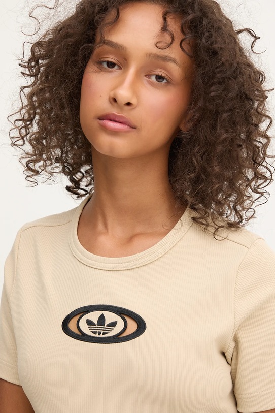 Тениска adidas Originals Cut Out Rib Tee бежов KC8803
