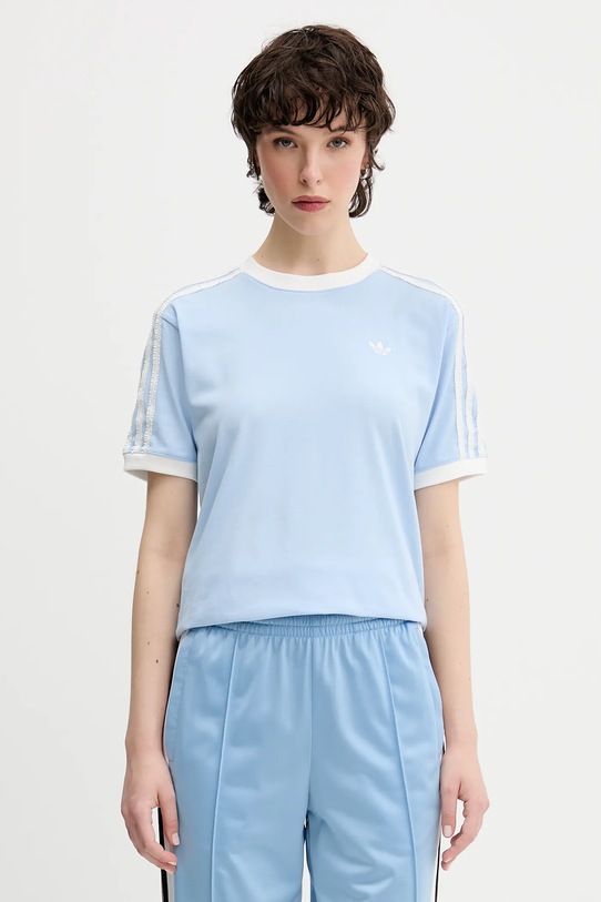 adidas Originals tricou din bumbac Ruffle 3S Tee imprimeu albastru KC8820