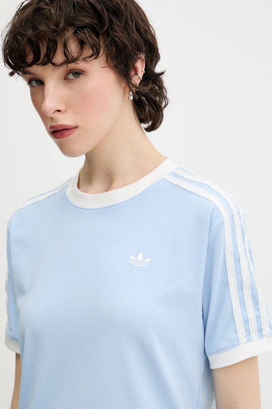 adidas Originals tricou din bumbac Ruffle 3S Tee albastru KC8820