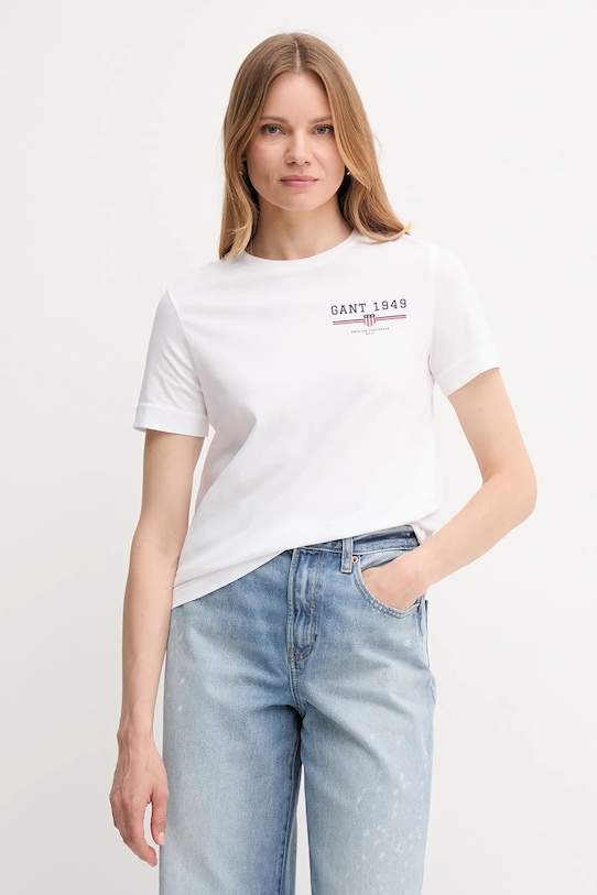 Gant t-shirt bawełniany nadruk biały 4201554