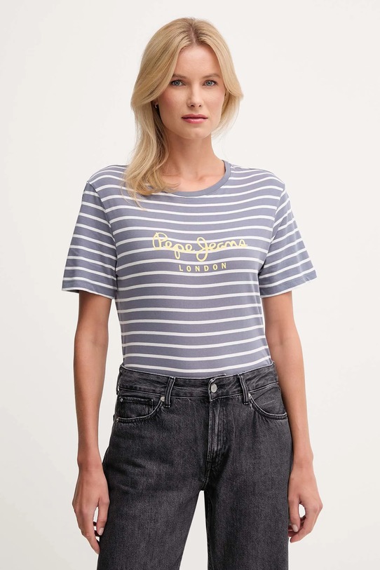 Bavlněné tričko Pepe Jeans pruhy modrá PL5000032