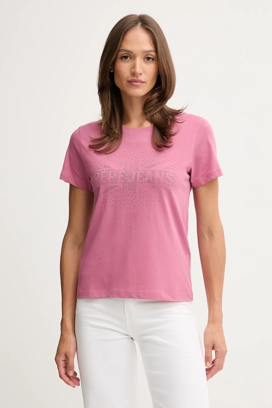 Pepe Jeans tricou din bumbac imprimeu roz PL5000026