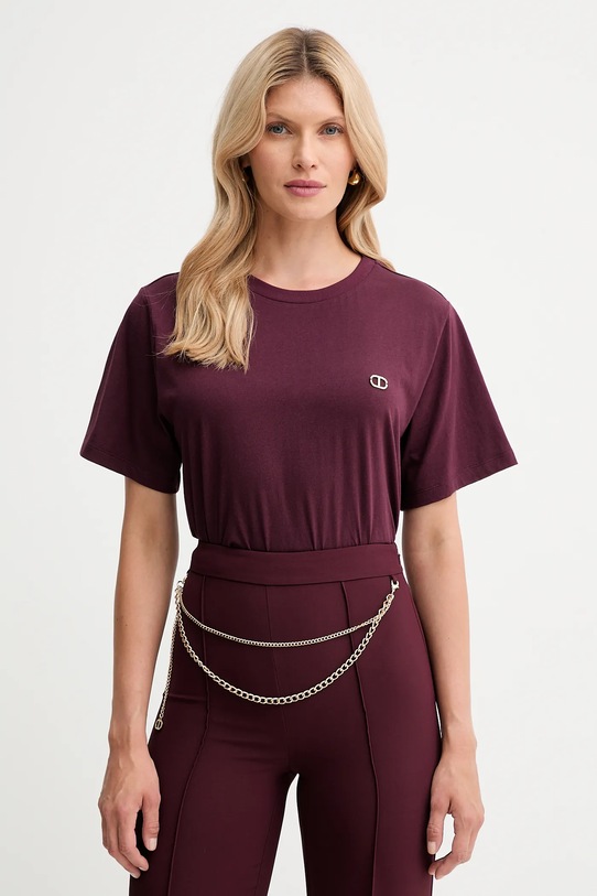 Хлопковая футболка Twinset хлопок бордо 252TP2057