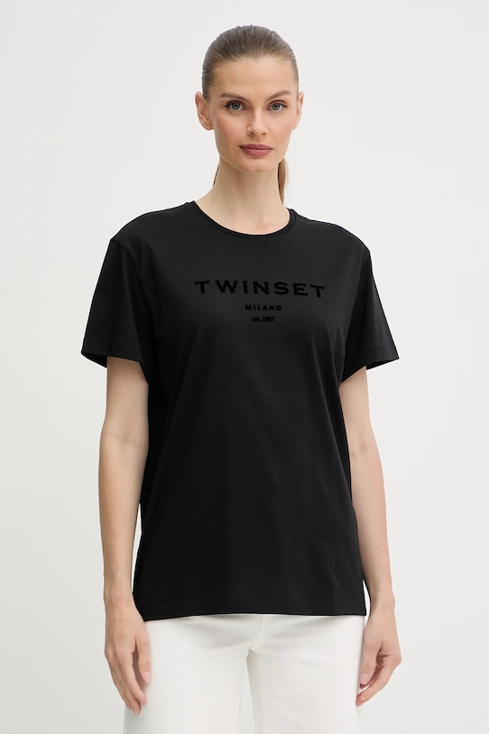 Twinset tricou din bumbac print negru 252TP2050